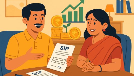 एक भारतीय आम निवेशक की प्रेरणादायक निवेश यात्रा को दर्शाने वाला डिजिटल चित्र